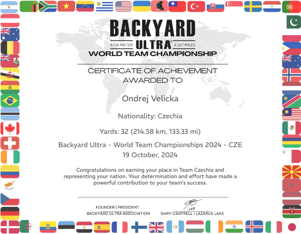 Certifikát ze závodu.